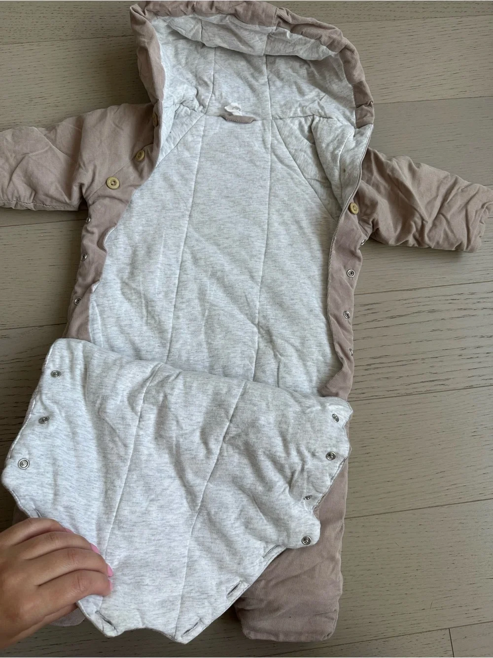 H&M Light Beige Baby Bodysuit with Pink Trim